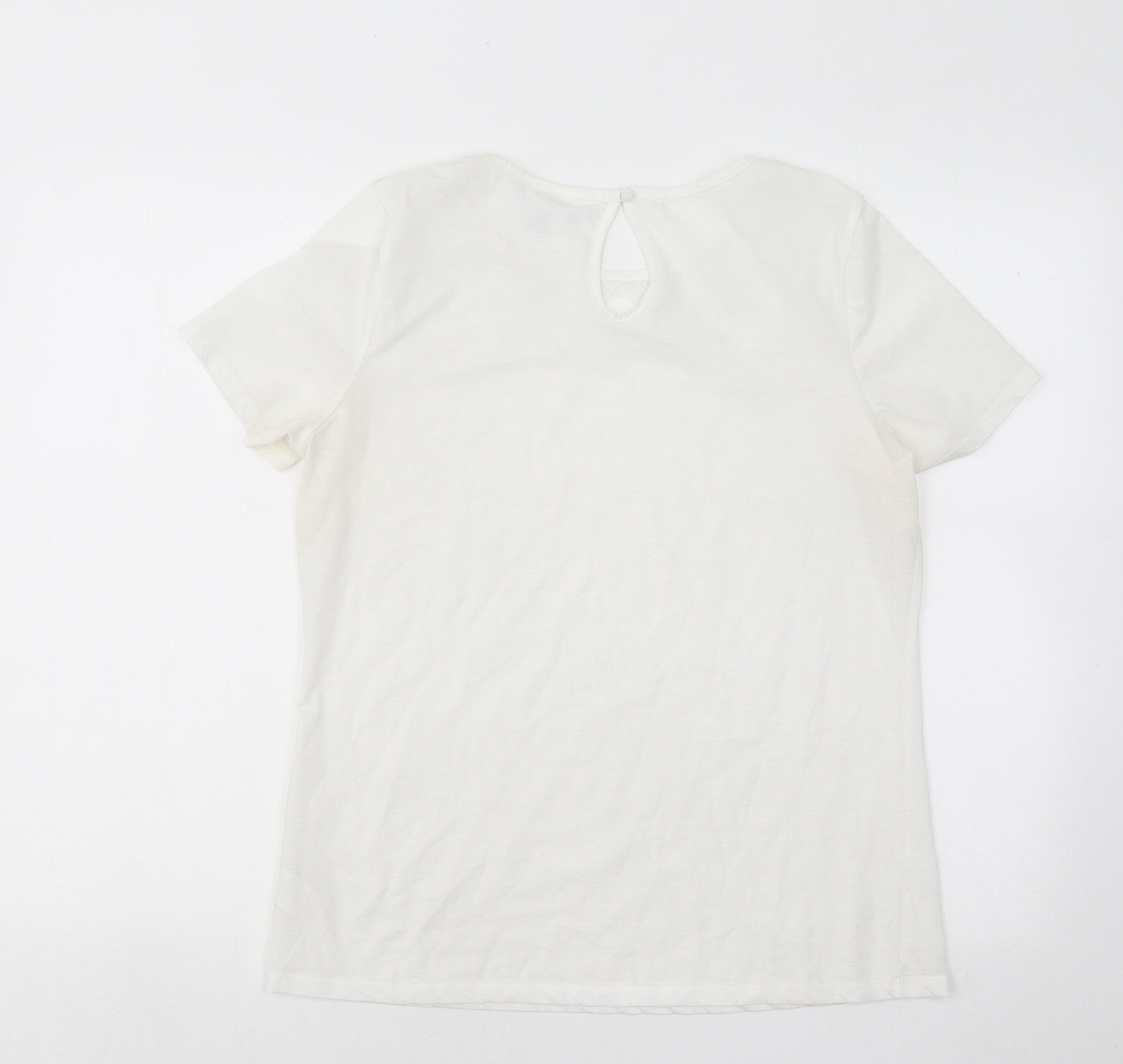 NEXT Womens White Floral Nylon Basic T-Shirt Size 12 Round Neck