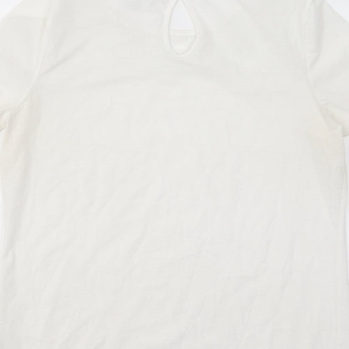 NEXT Womens White Floral Nylon Basic T-Shirt Size 12 Round Neck