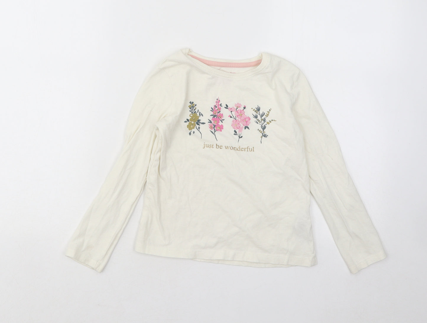 Primark Girls Ivory Cotton Basic T-Shirt Size 6-7 Years Round Neck Pullover - Just Be Wonderful Flowers