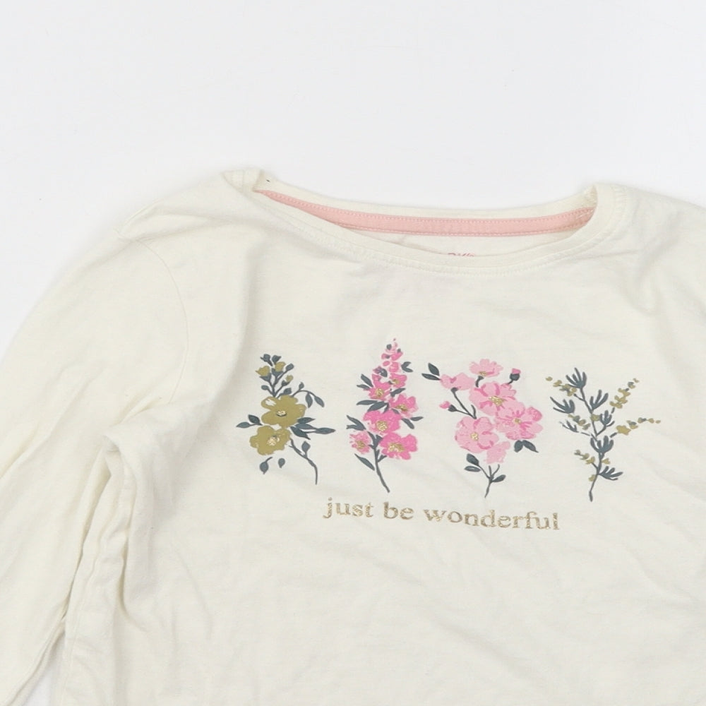 Primark Girls Ivory Cotton Basic T-Shirt Size 6-7 Years Round Neck Pullover - Just Be Wonderful Flowers