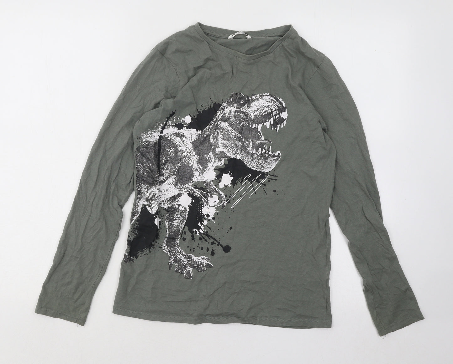 Pep&Co Boys Green Cotton Basic T-Shirt Size 12-13 Years Round Neck Pullover - T-Rex
