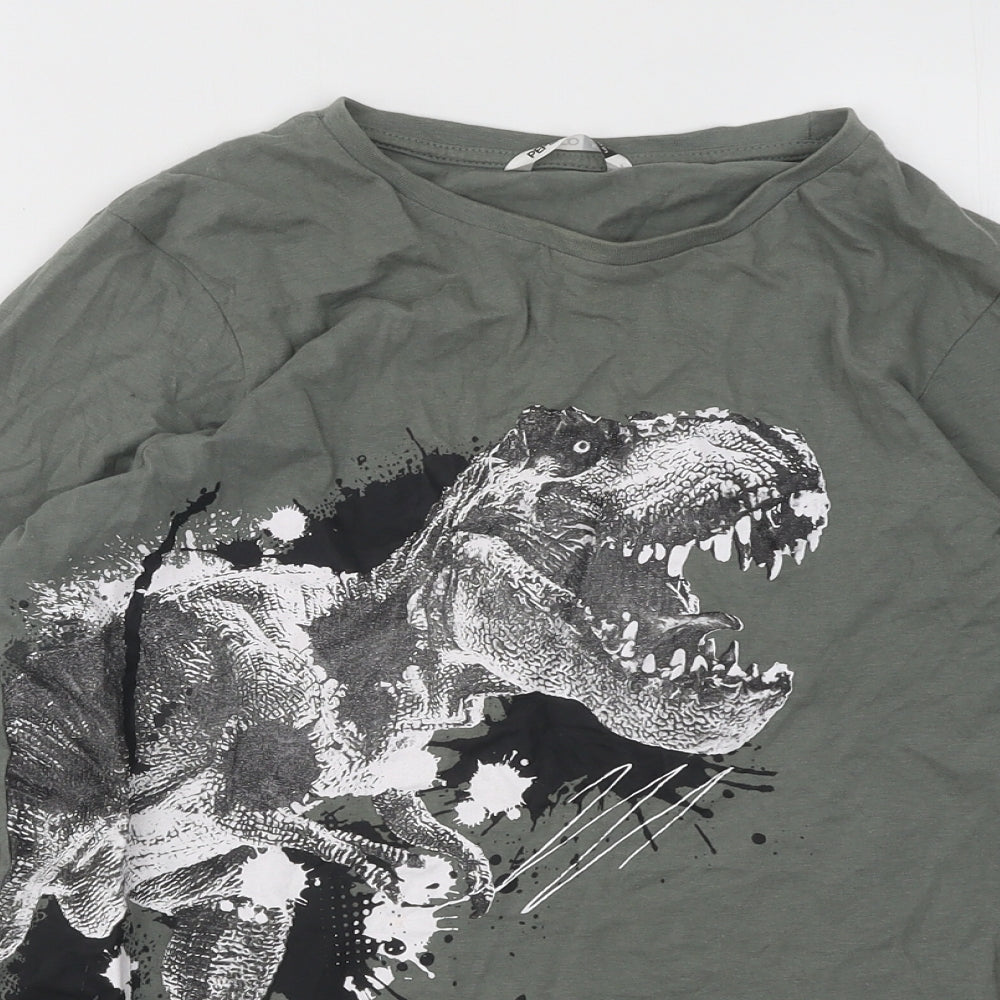 Pep&Co Boys Green Cotton Basic T-Shirt Size 12-13 Years Round Neck Pullover - T-Rex