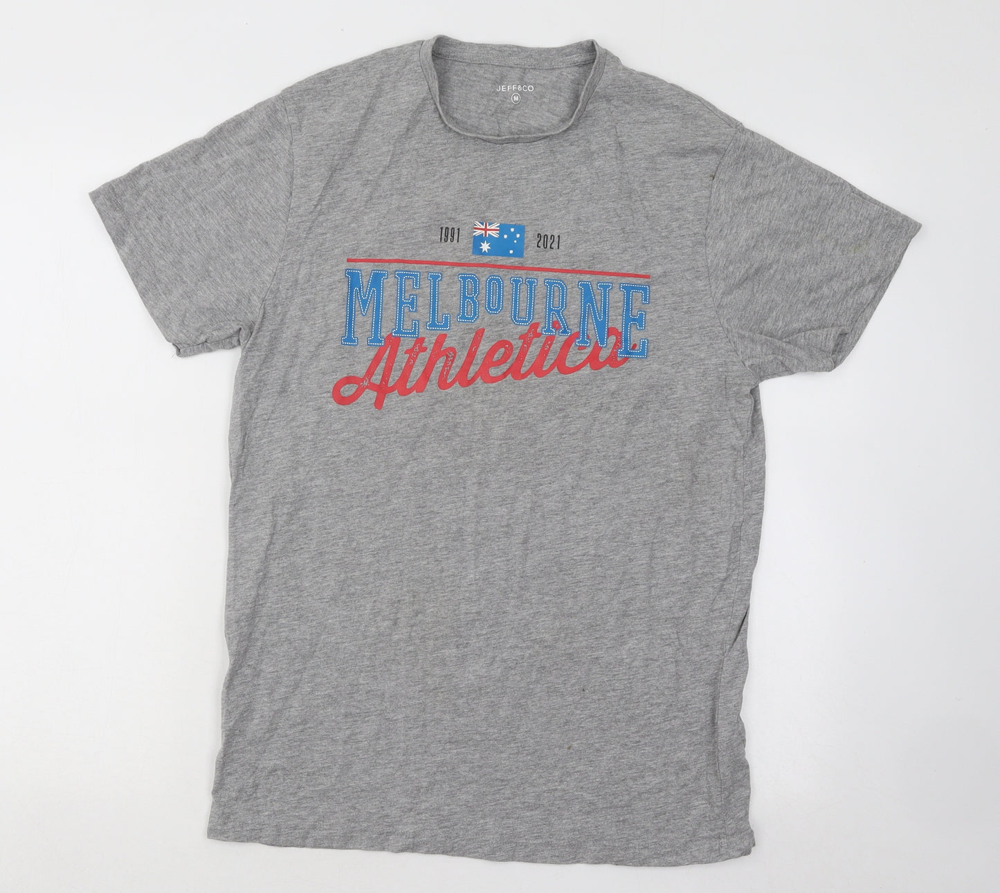 Jeff&Co Mens Grey Cotton T-Shirt Size M Round Neck - Melbourne Athletic