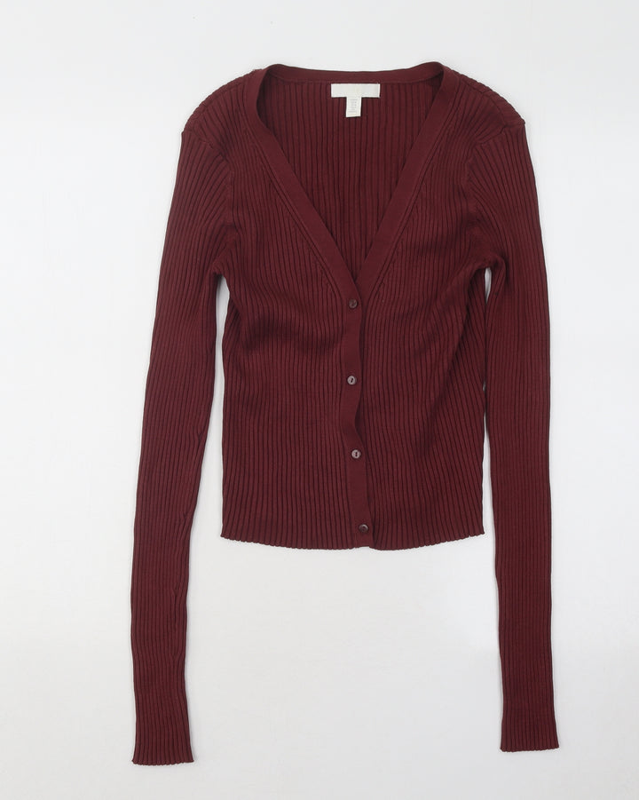 H&M Womens Purple V-Neck Viscose Cardigan Jumper Size M