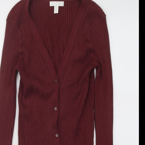 H&M Womens Purple V-Neck Viscose Cardigan Jumper Size M
