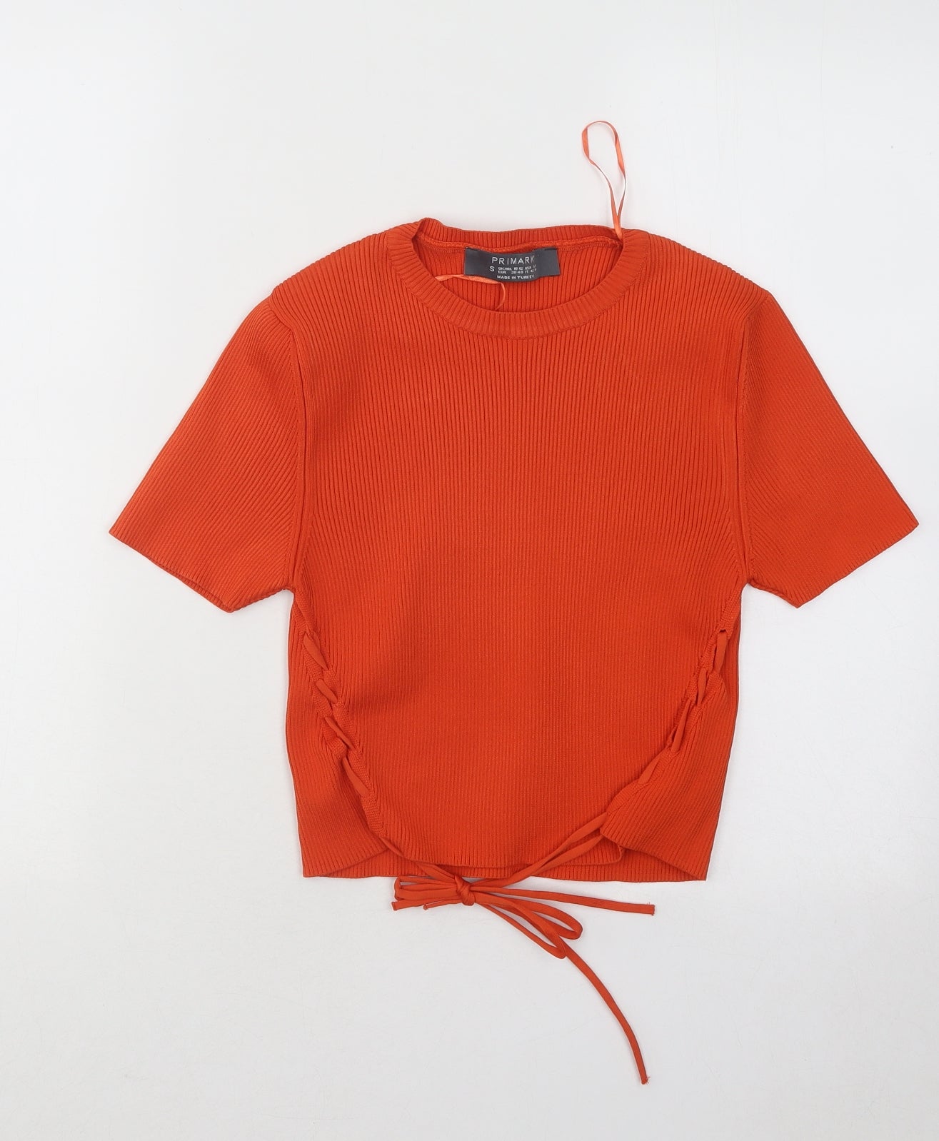 Primark Womens Orange Polyester Basic T-Shirt Size 10 Round Neck - Ribbed