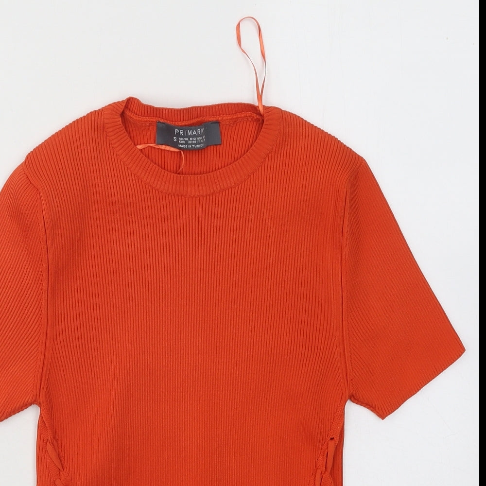 Primark Womens Orange Polyester Basic T-Shirt Size 10 Round Neck - Ribbed