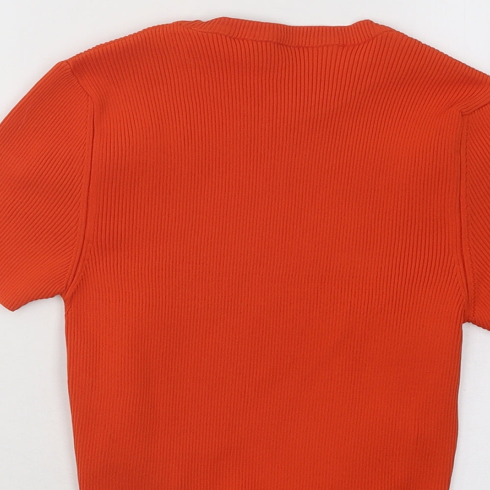Primark Womens Orange Polyester Basic T-Shirt Size 10 Round Neck - Ribbed