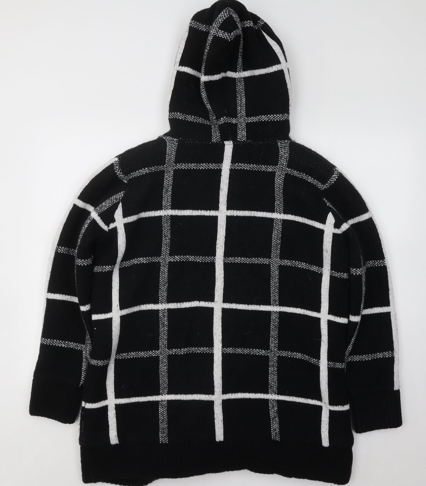 Papaya Womens Black Check Polyester Full Zip Hoodie Size L Zip