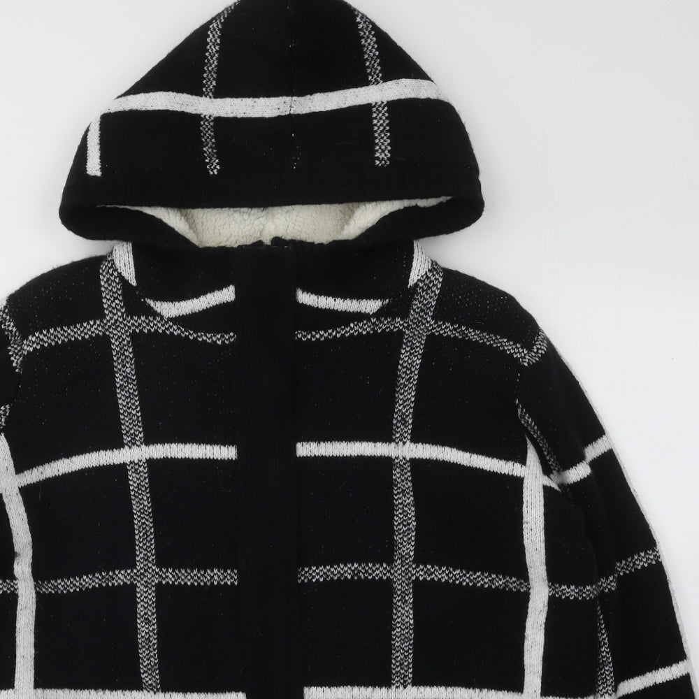 Papaya Womens Black Check Polyester Full Zip Hoodie Size L Zip