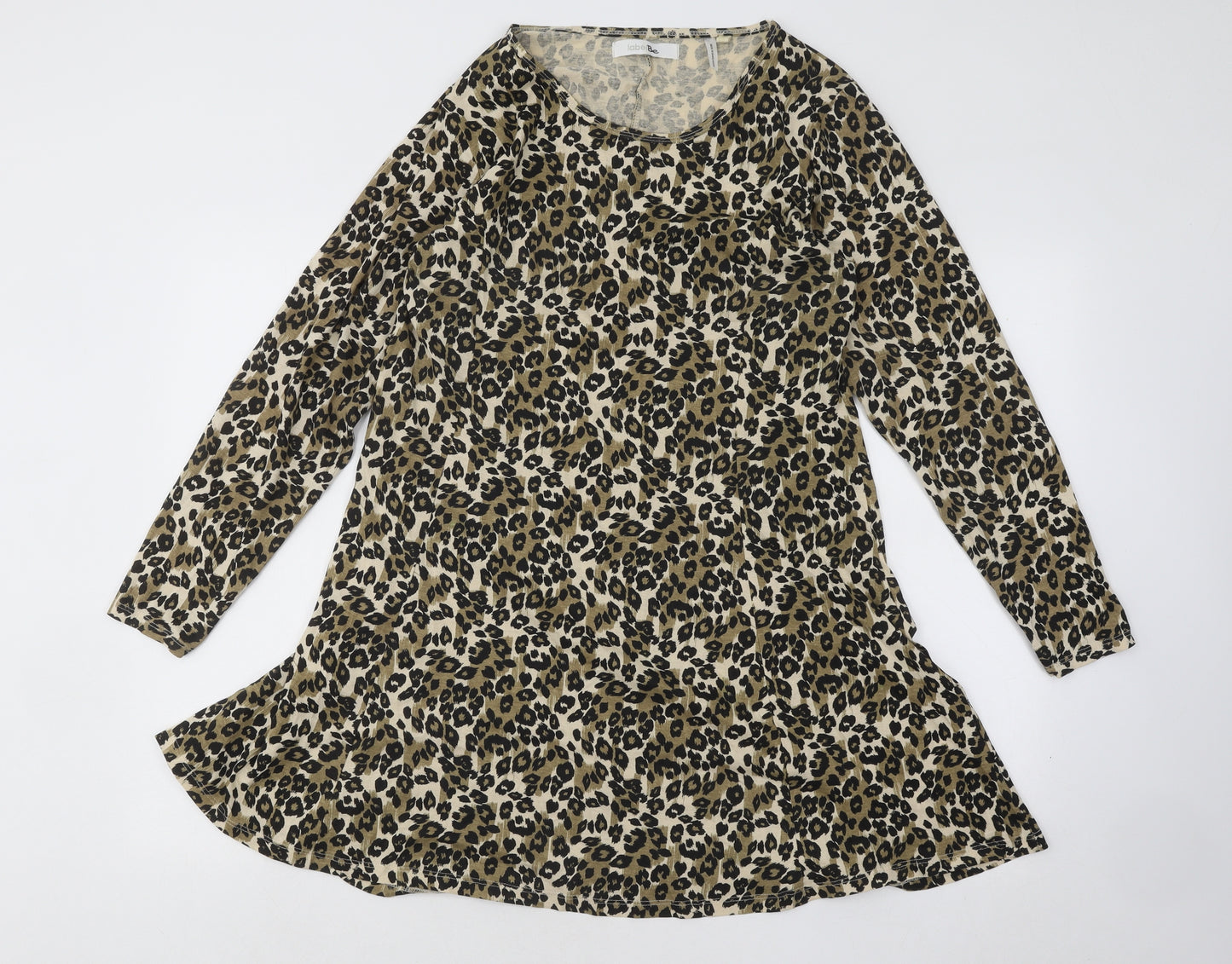 Label Be Womens Multicoloured Animal Print Cotton Skater Dress Size 14 Round Neck Pullover - Leopard pattern