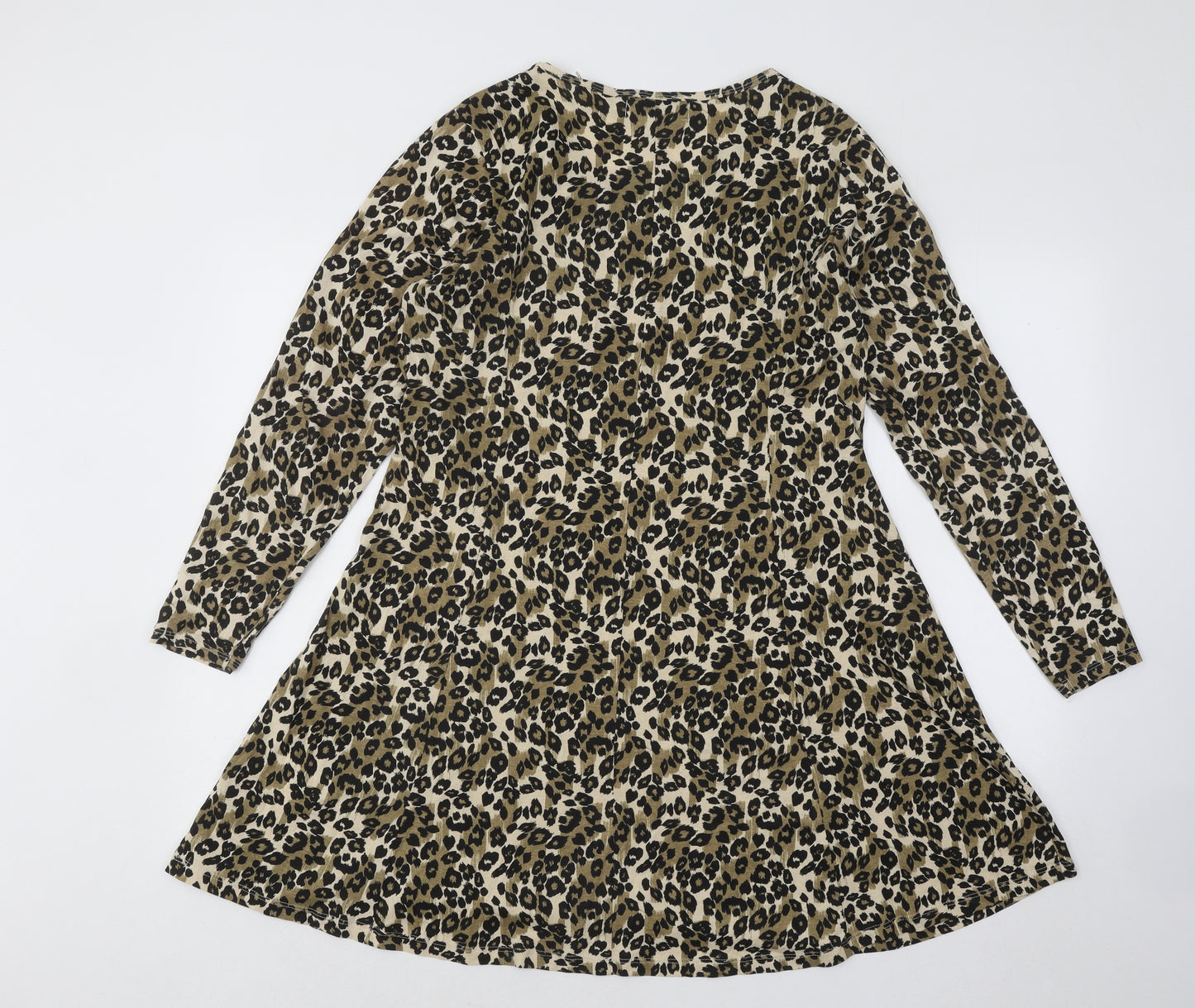Label Be Womens Multicoloured Animal Print Cotton Skater Dress Size 14 Round Neck Pullover - Leopard pattern