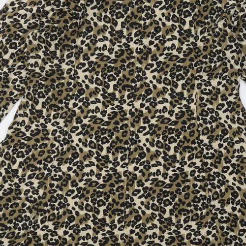 Label Be Womens Multicoloured Animal Print Cotton Skater Dress Size 14 Round Neck Pullover - Leopard pattern