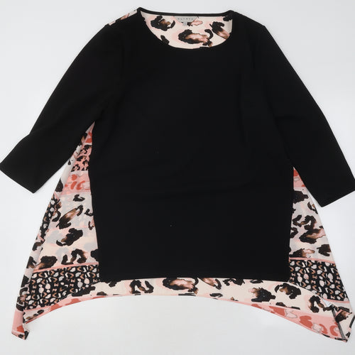 Nutmeg Womens Black Round Neck Geometric Polyester Pullover Jumper Size 14