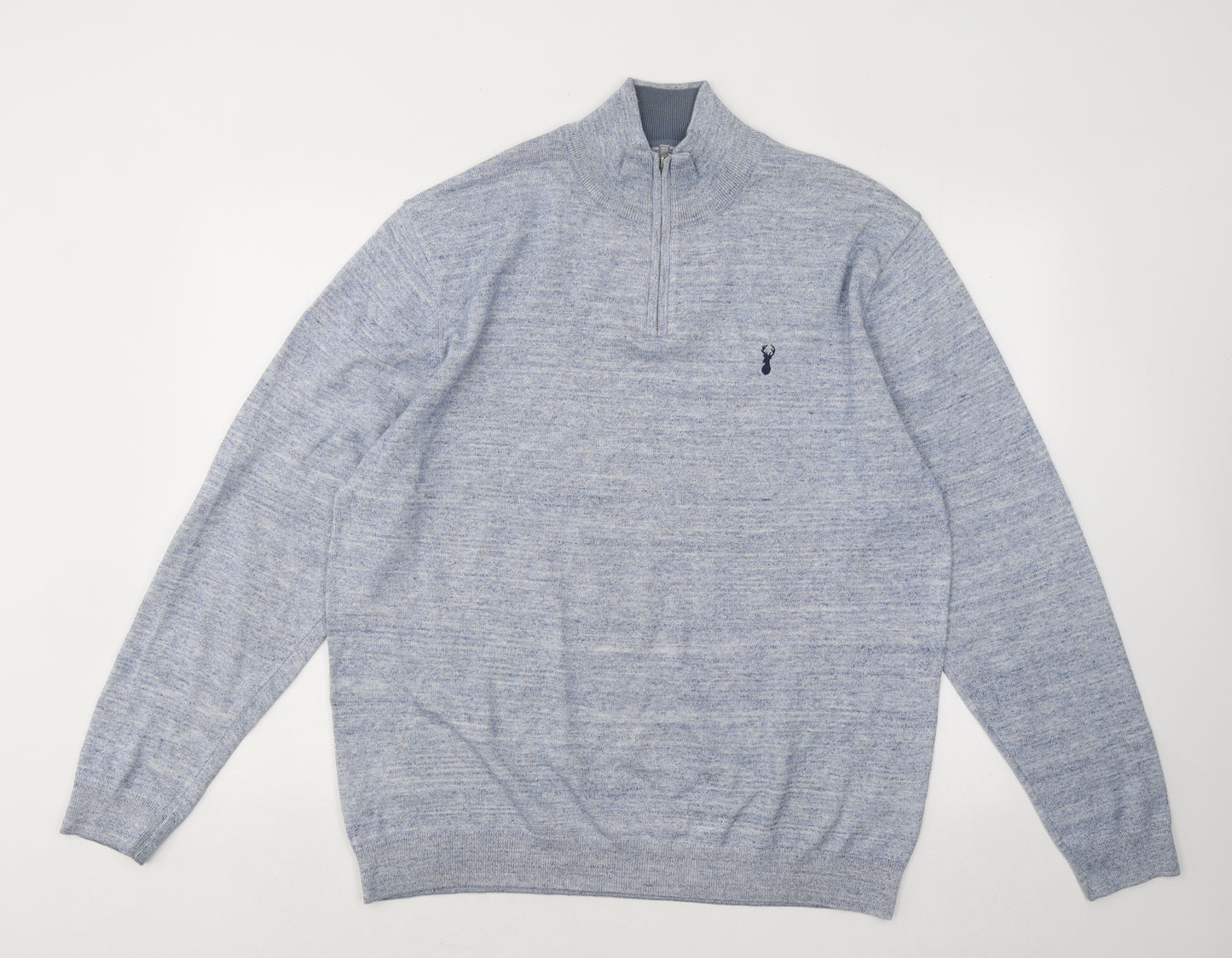 NEXT Mens Blue Mock Neck Cotton Pullover Jumper Size XL