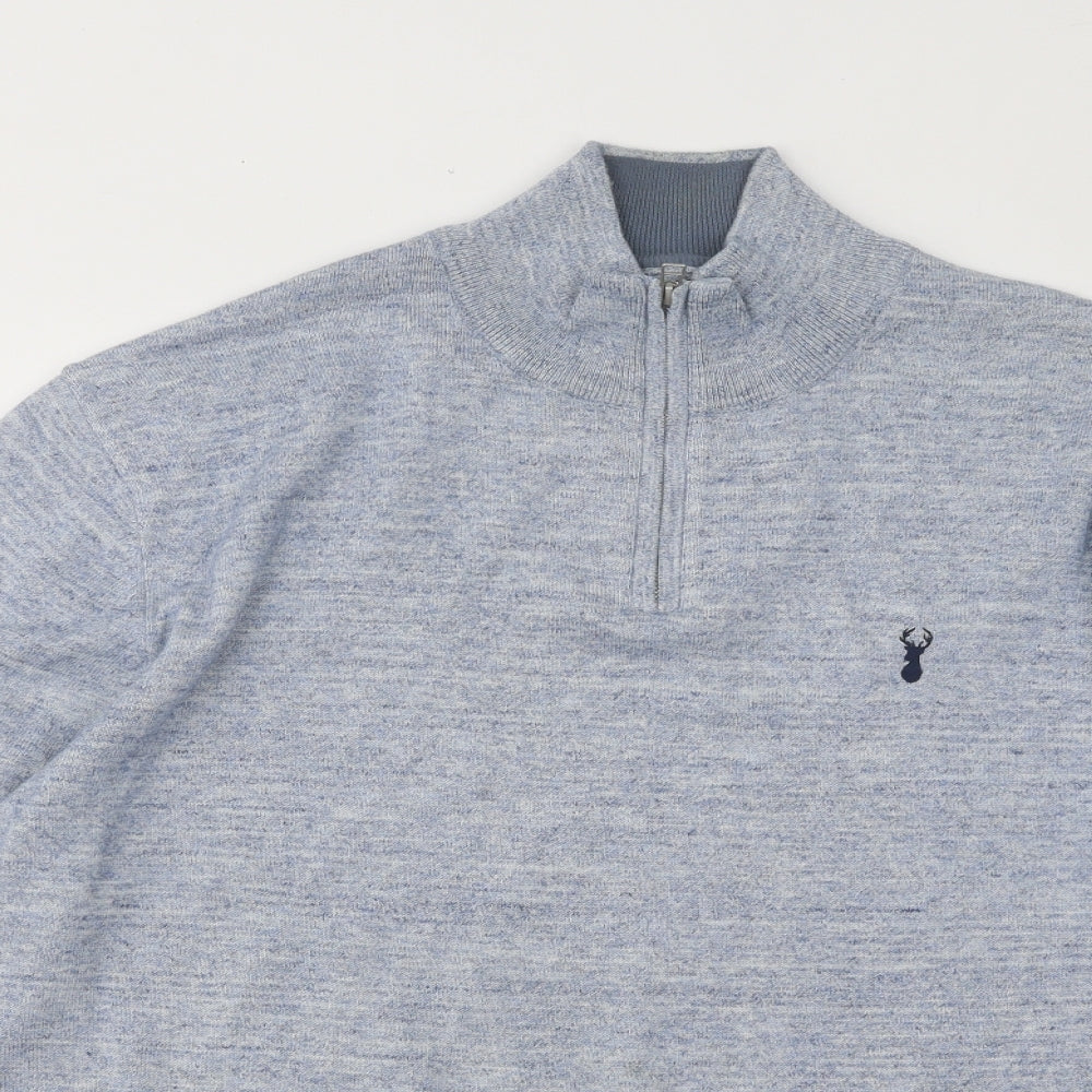 NEXT Mens Blue Mock Neck Cotton Pullover Jumper Size XL