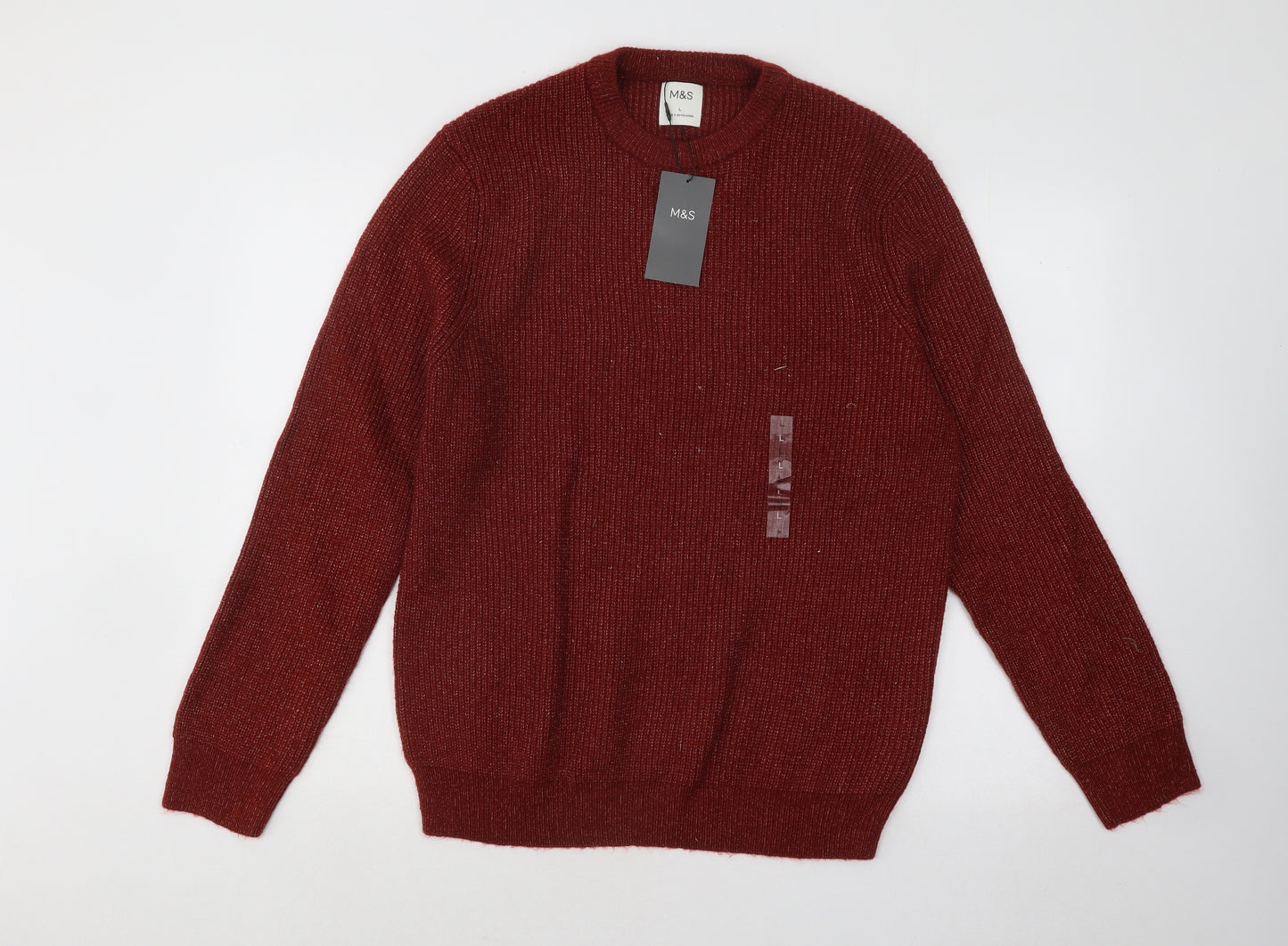 Marks and Spencer Mens Red Round Neck Acrylic Pullover Jumper Size L