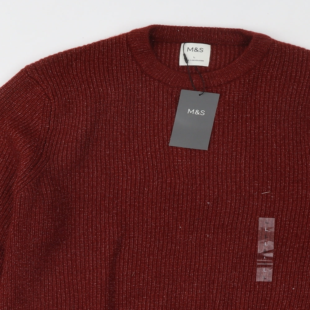 Marks and Spencer Mens Red Round Neck Acrylic Pullover Jumper Size L