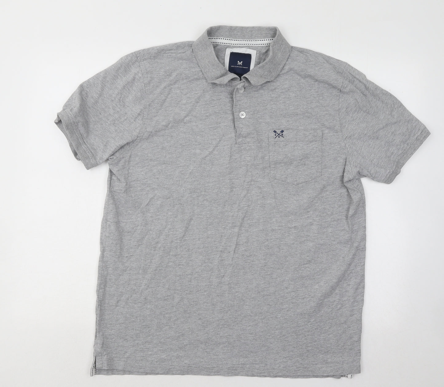 Crew Clothing Mens Grey Cotton Polo Size XL Collared Button
