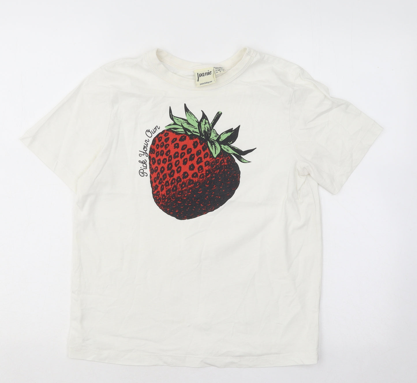 Joanie Womens White Cotton Basic T-Shirt Size S Round Neck - Strawberry