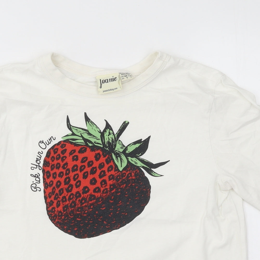 Joanie Womens White Cotton Basic T-Shirt Size S Round Neck - Strawberry
