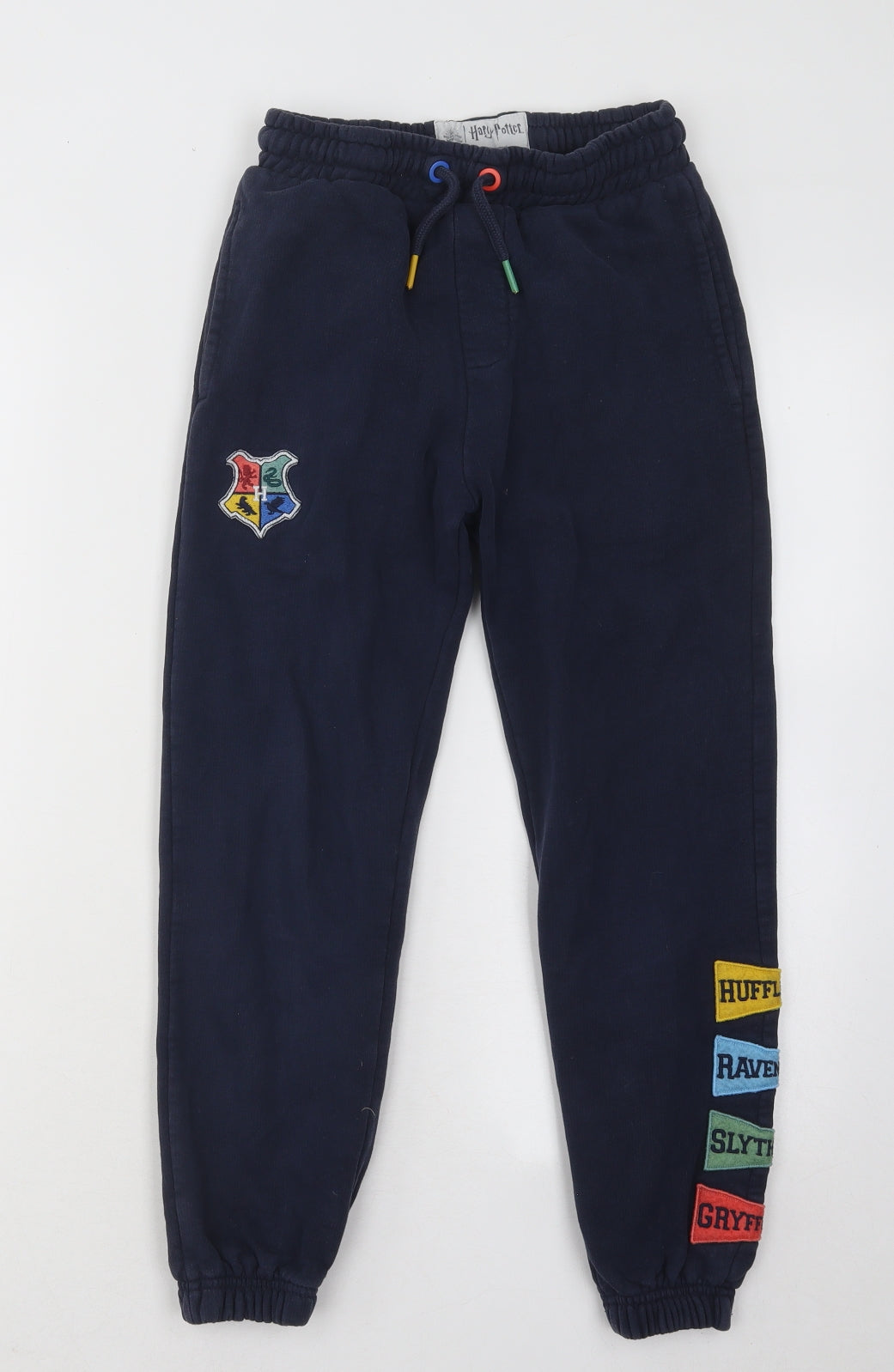 Marks and Spencer Boys Blue Cotton Jogger Trousers Size 9-10 Years Regular Drawstring - Harry Potter Hogwarts