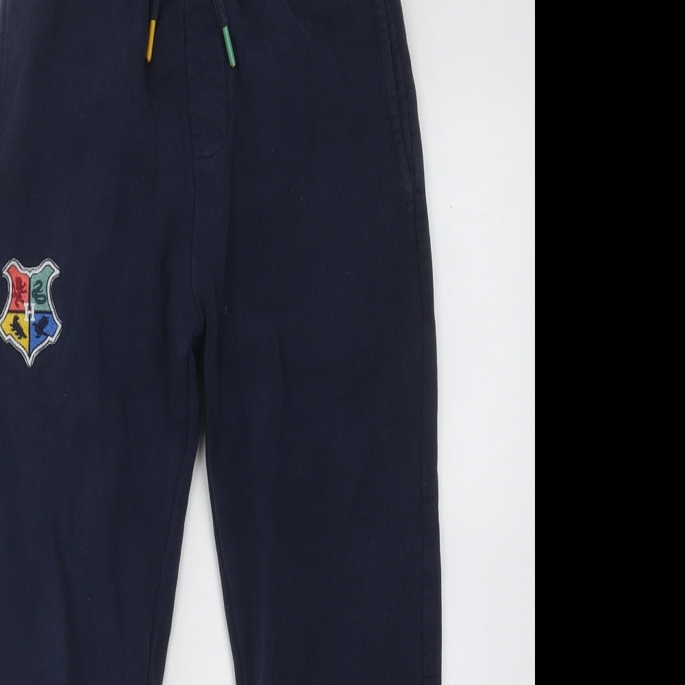 Marks and Spencer Boys Blue Cotton Jogger Trousers Size 9-10 Years Regular Drawstring - Harry Potter Hogwarts