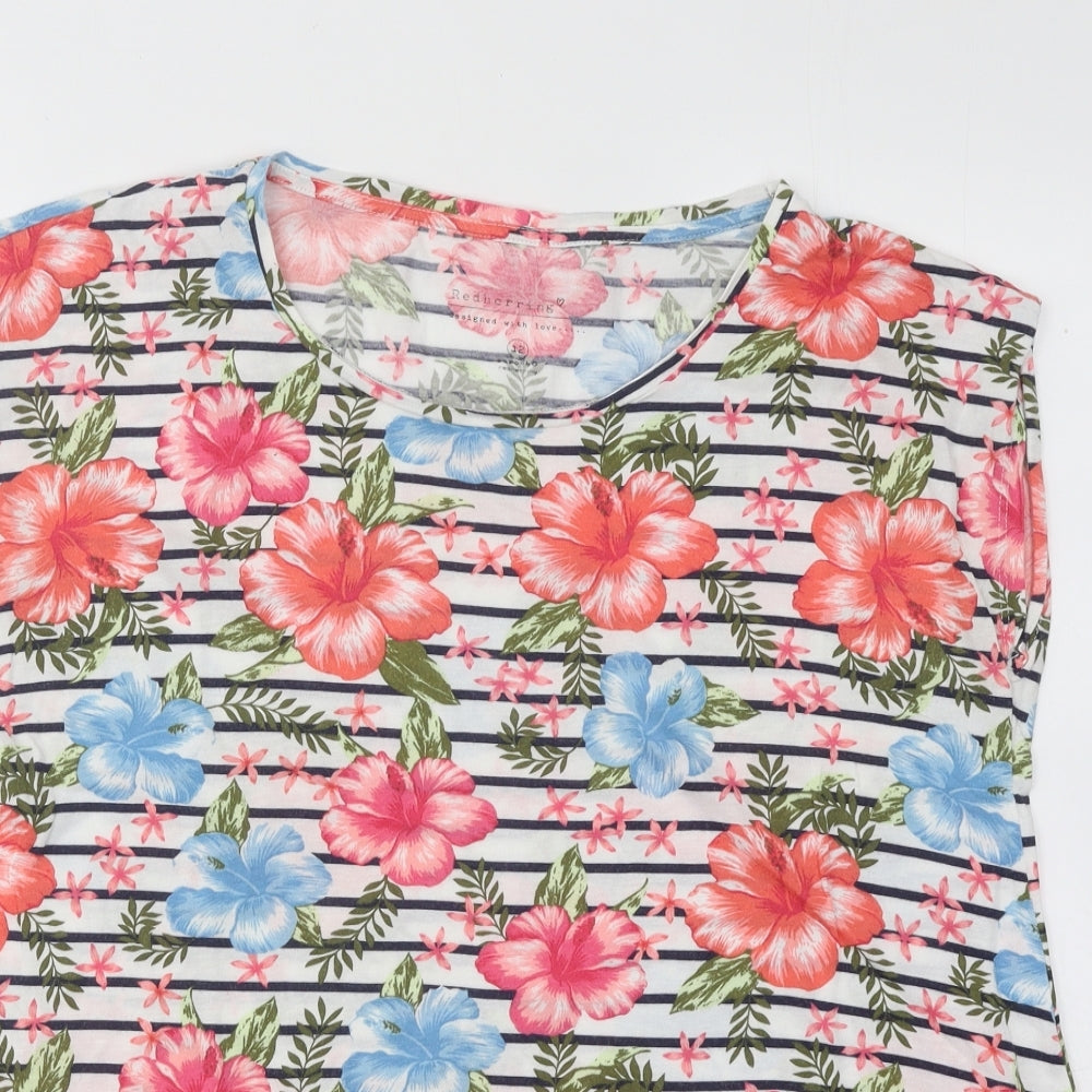 Red Herring Womens Multicoloured Floral Cotton Basic T-Shirt Size 12 Round Neck