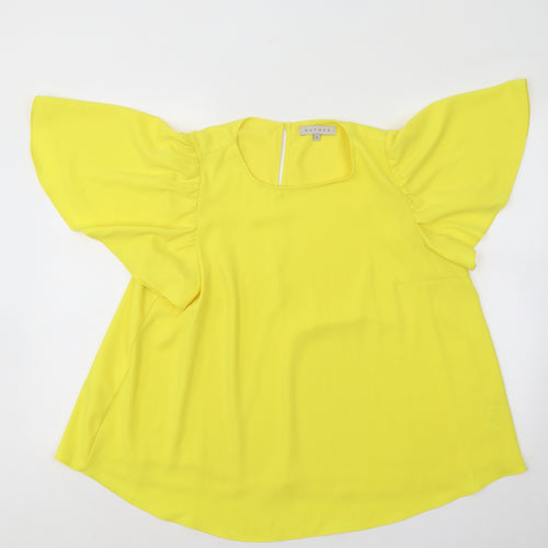 Nutmeg Womens Yellow Polyester Basic Blouse Size 12 Round Neck - Flared Sleeves