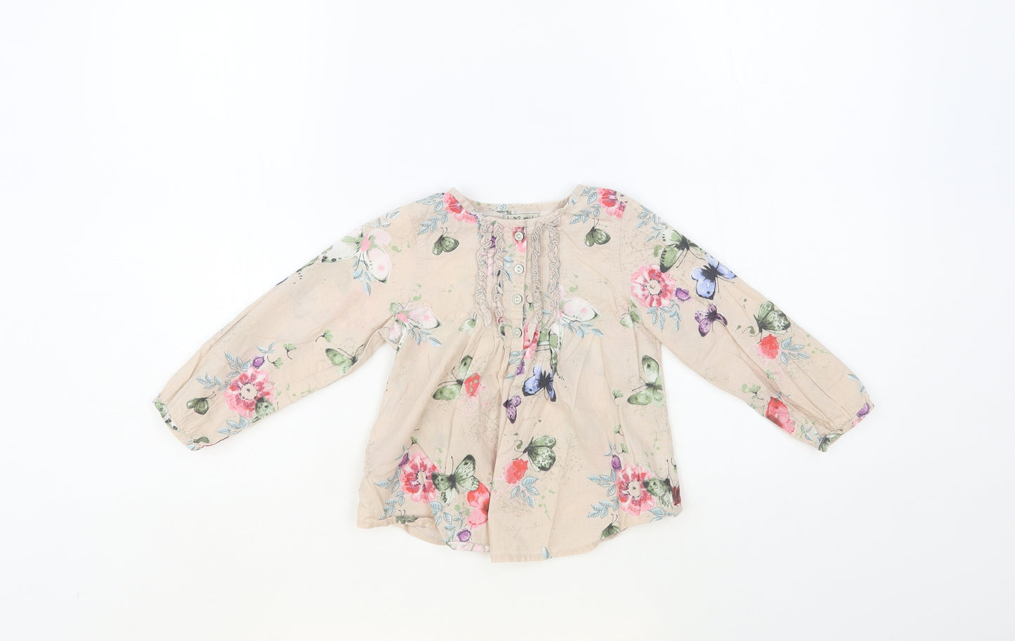 NEXT Baby Pink Floral Cotton Pullover Button-Up Size 18-24 Months Round Neck Button