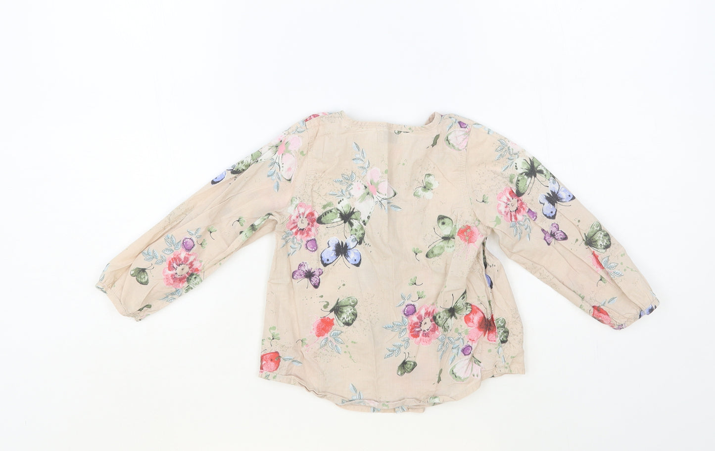 NEXT Baby Pink Floral Cotton Pullover Button-Up Size 18-24 Months Round Neck Button