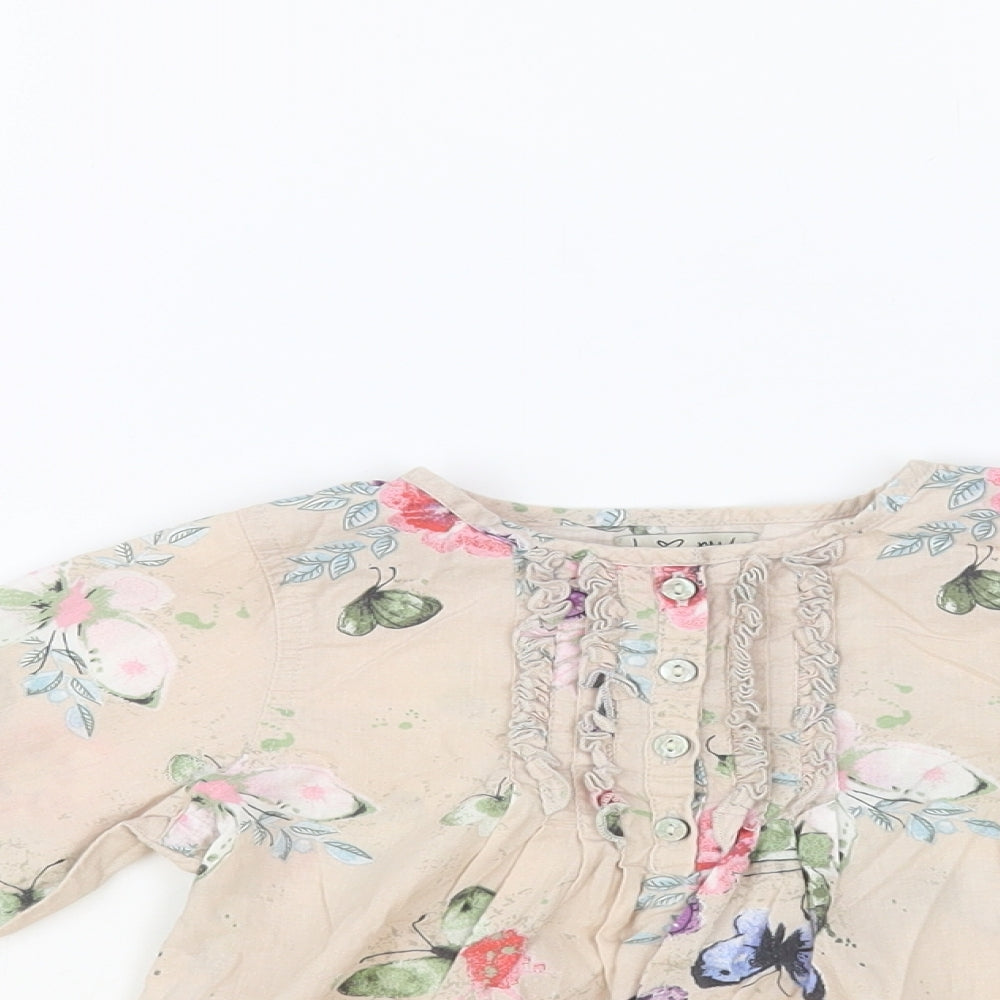 NEXT Baby Pink Floral Cotton Pullover Button-Up Size 18-24 Months Round Neck Button