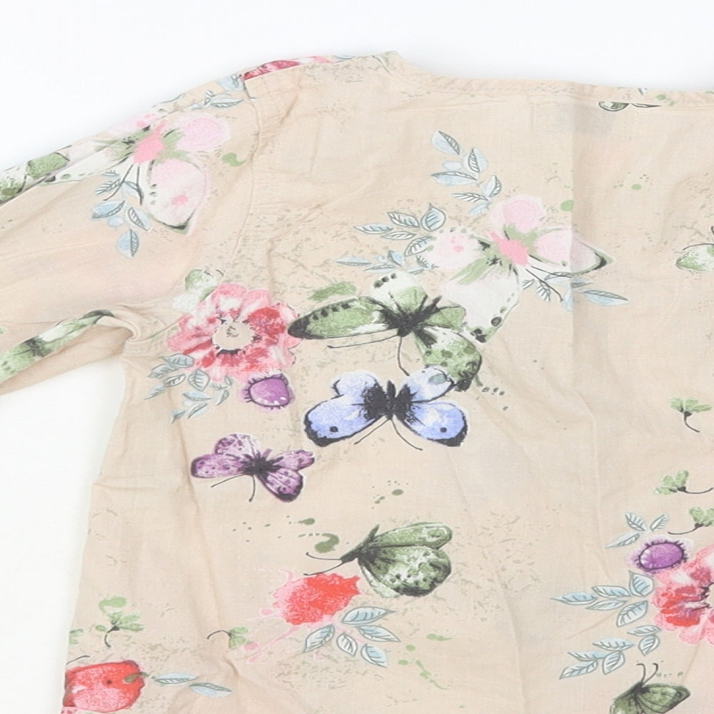 NEXT Baby Pink Floral Cotton Pullover Button-Up Size 18-24 Months Round Neck Button