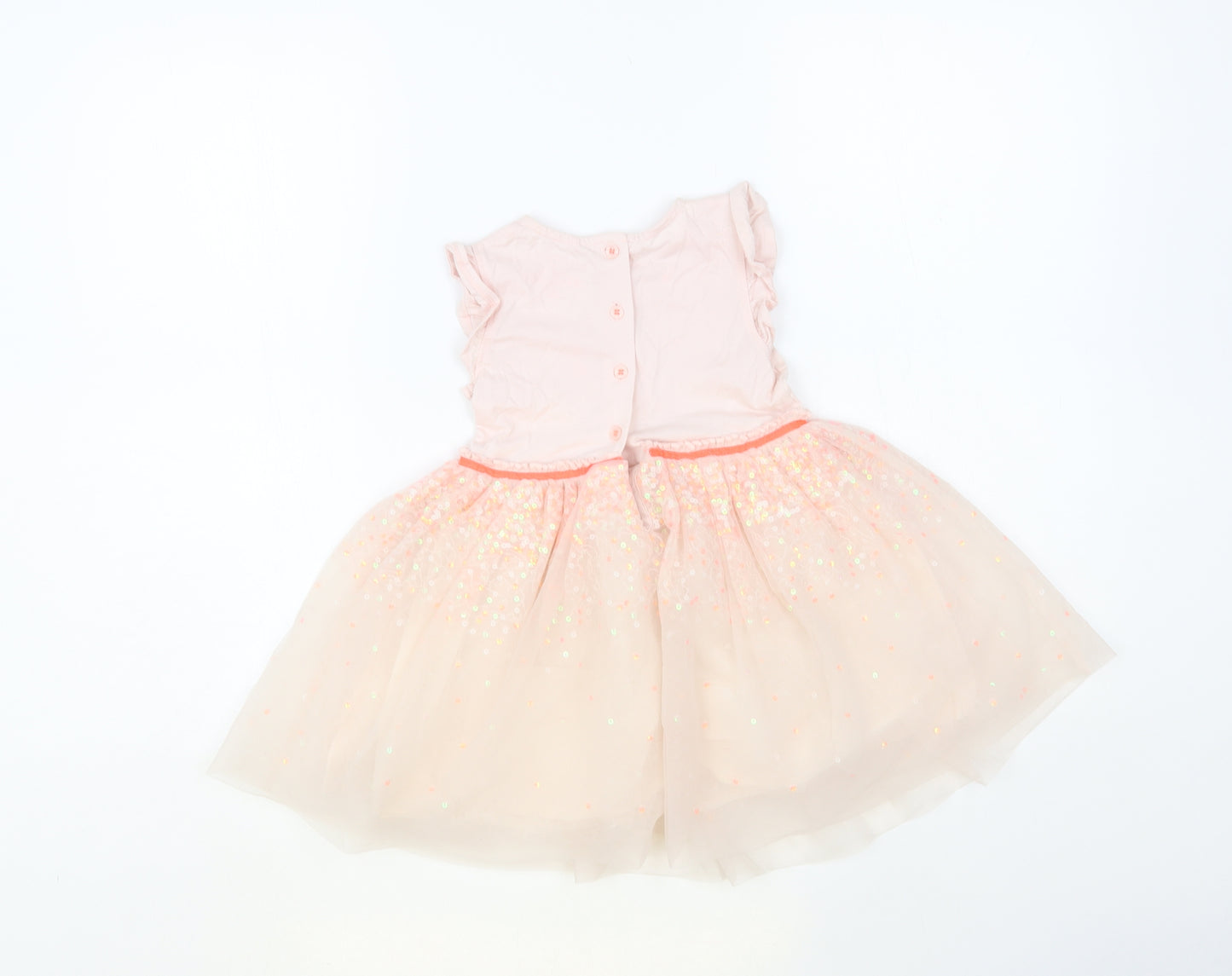 NEXT Baby Pink Cotton Fit & Flare Size 18-24 Months Crew Neck Button - Unicorn