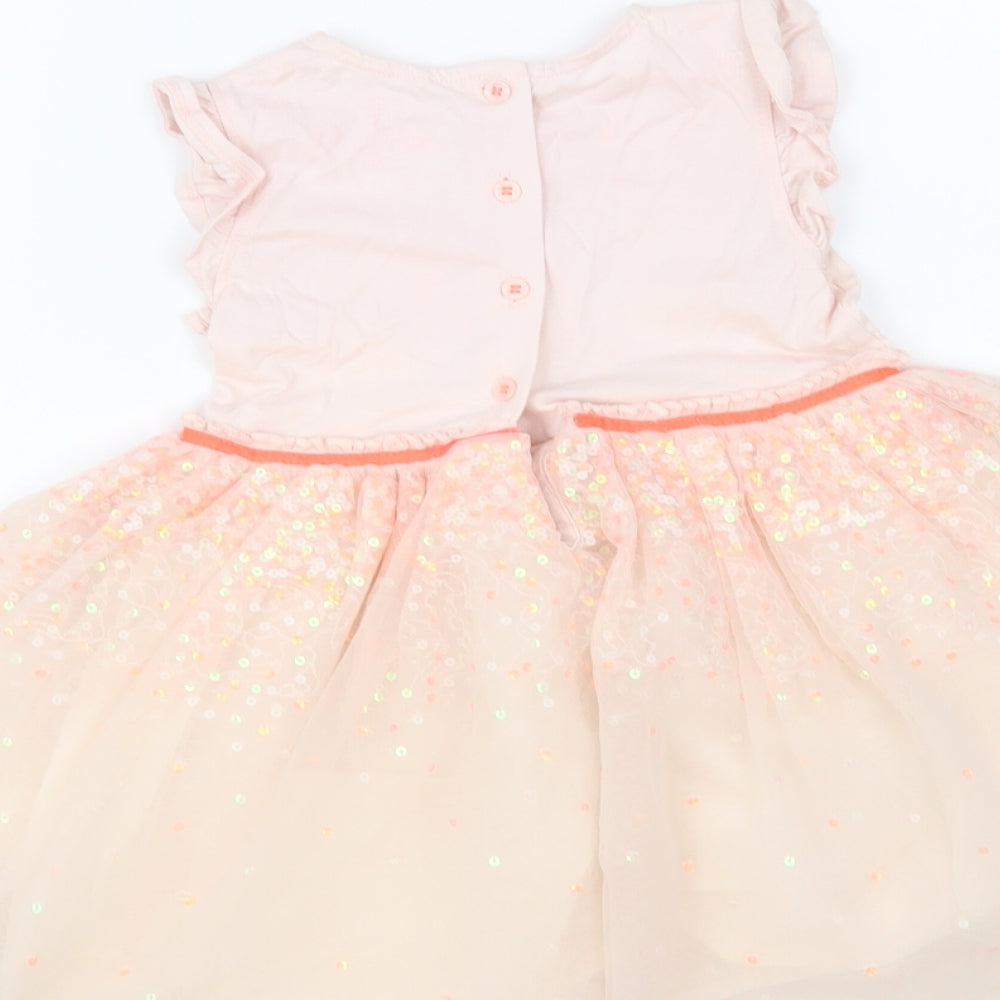 NEXT Baby Pink Cotton Fit & Flare Size 18-24 Months Crew Neck Button - Unicorn
