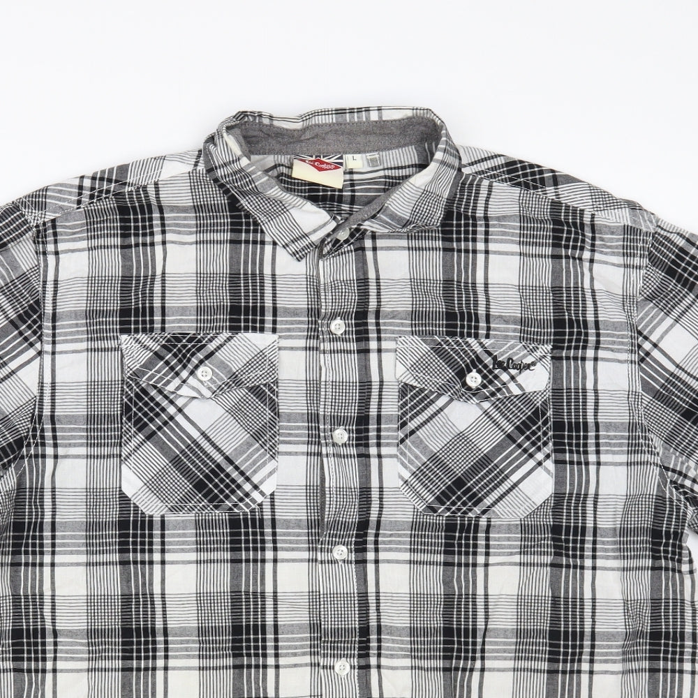 Lee Cooper Mens Black Plaid Cotton Button-Up Size L Collared Button