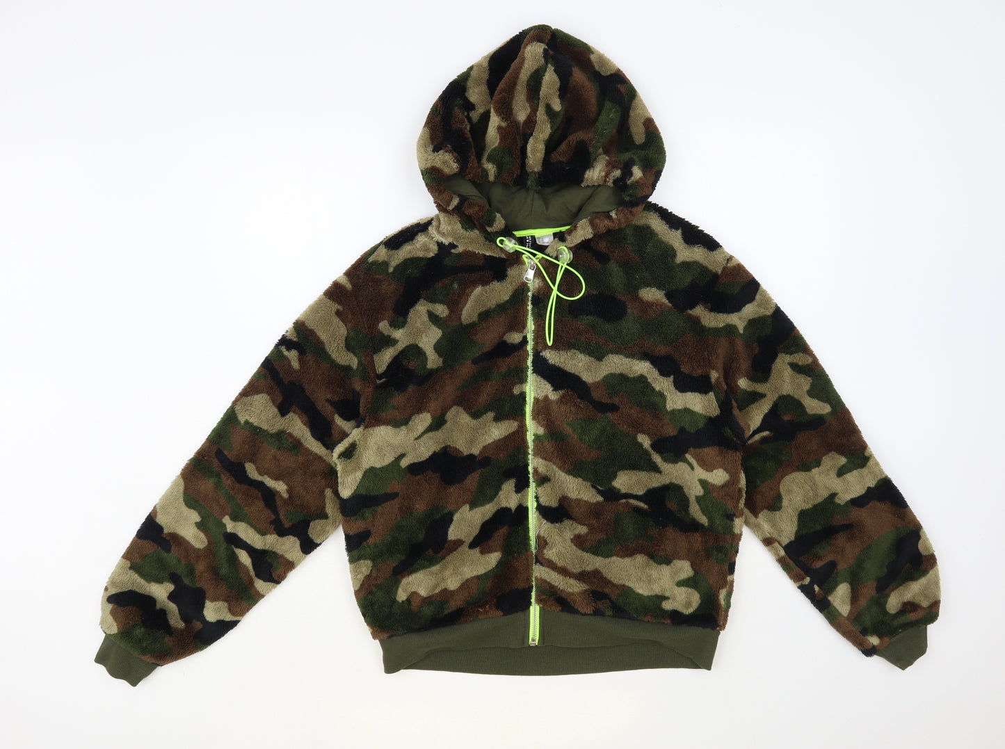 H&M Womens Green Camouflage Polyester Full Zip Hoodie Size M Zip
