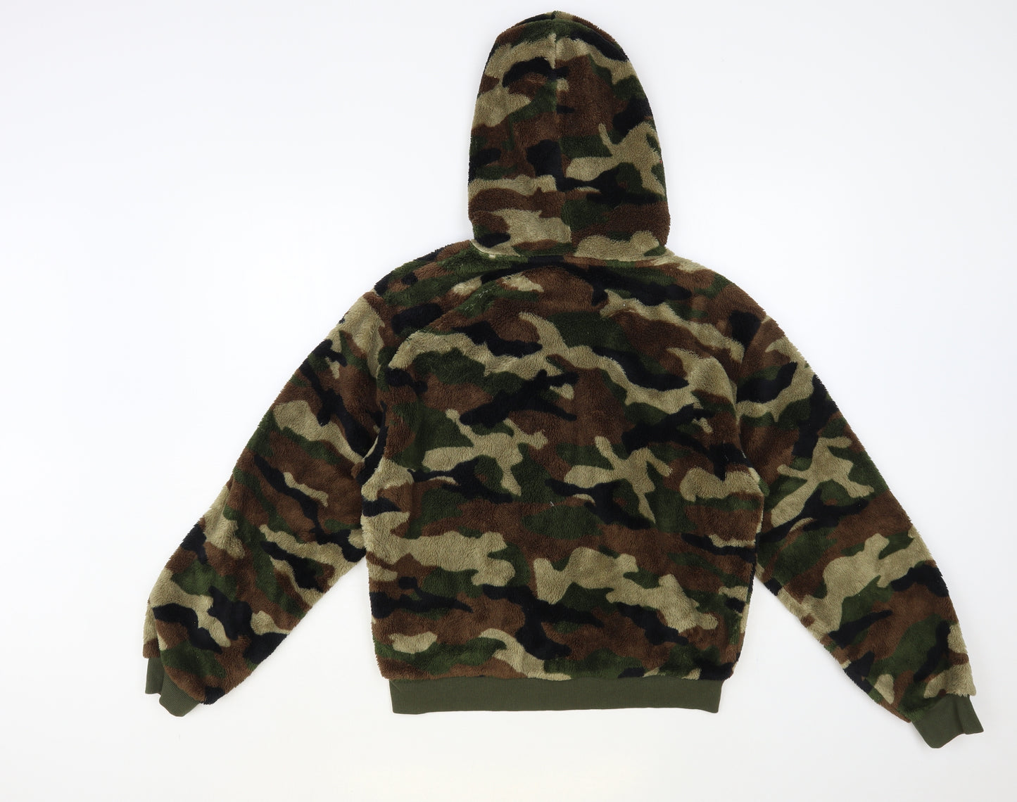 H&M Womens Green Camouflage Polyester Full Zip Hoodie Size M Zip