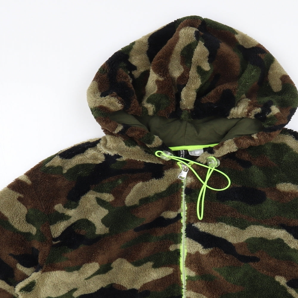 H&M Womens Green Camouflage Polyester Full Zip Hoodie Size M Zip