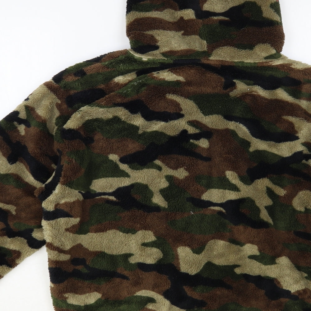 H&M Womens Green Camouflage Polyester Full Zip Hoodie Size M Zip