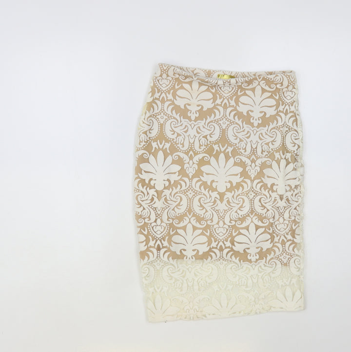 H&M Womens White Paisley Polyester Straight & Pencil Skirt Size 6 - Lace Overlay