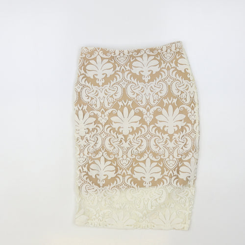 H&M Womens White Paisley Polyester Straight & Pencil Skirt Size 6 - Lace Overlay