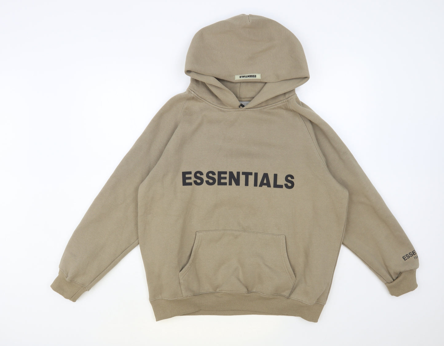 Essentials Mens Beige Cotton Pullover Hoodie Size S