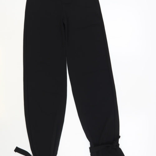 MissyEmpire Womens Black Polyester Trousers Size 6 L34 in Regular - Tie Detail