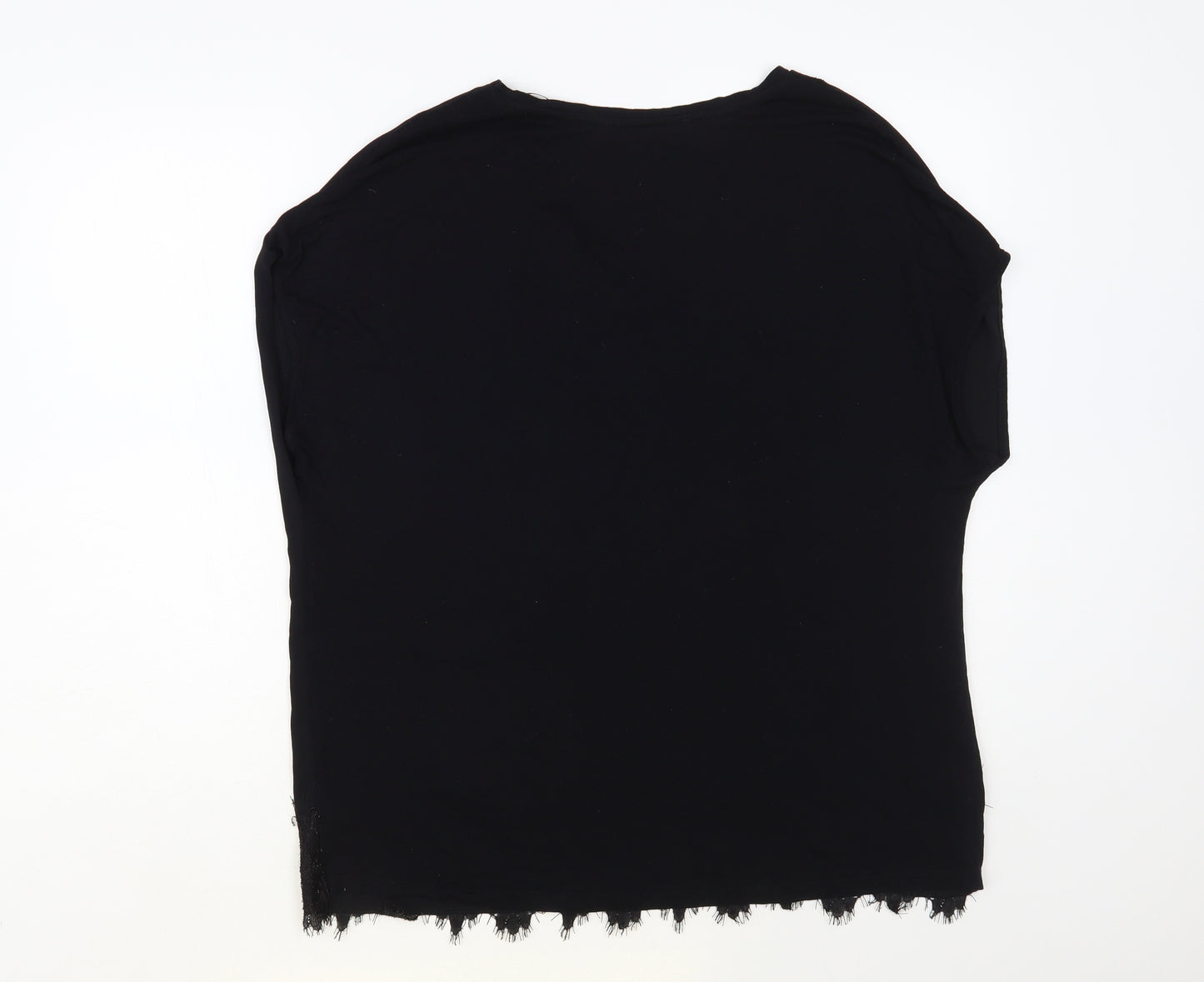Dunnes Stores Womens Black Polyester Basic Blouse Size L V-Neck - Lace Detail