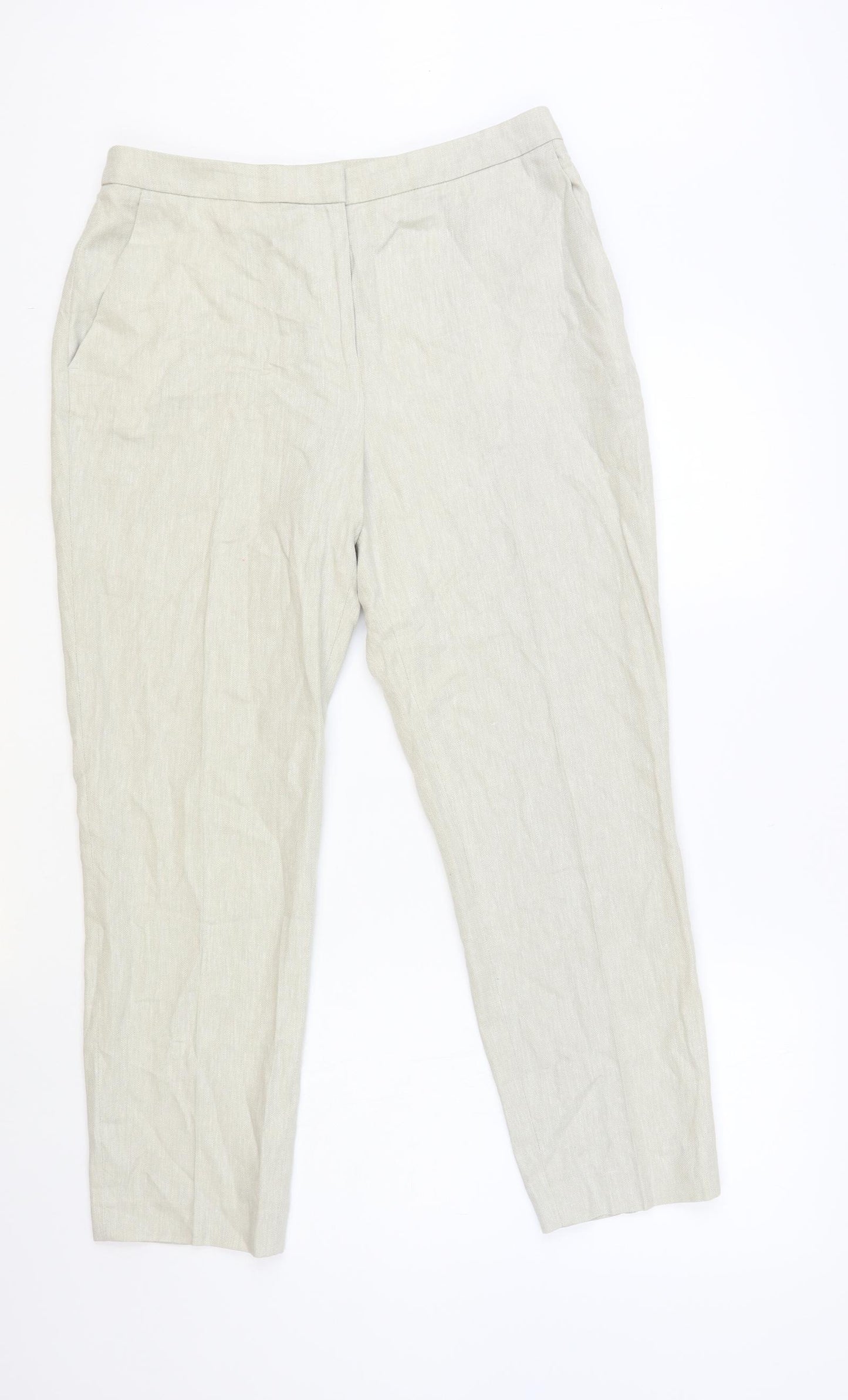 H&M Womens Beige Linen Trousers Size 12 L27 in Regular Hook & Eye