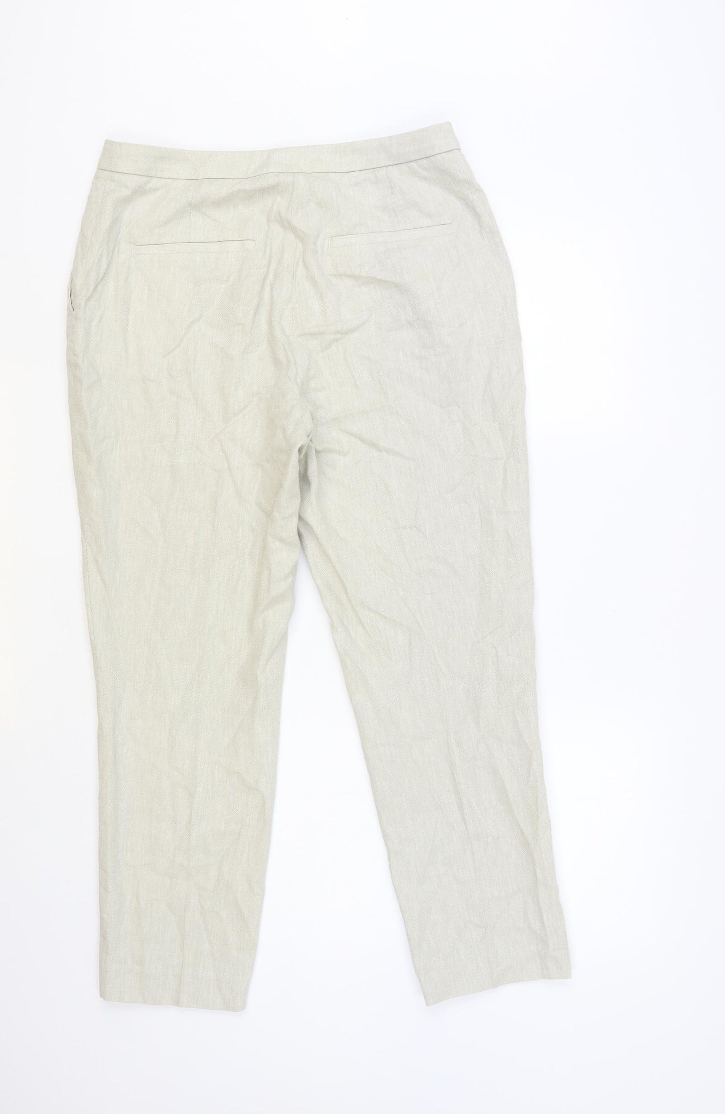 H&M Womens Beige Linen Trousers Size 12 L27 in Regular Hook & Eye