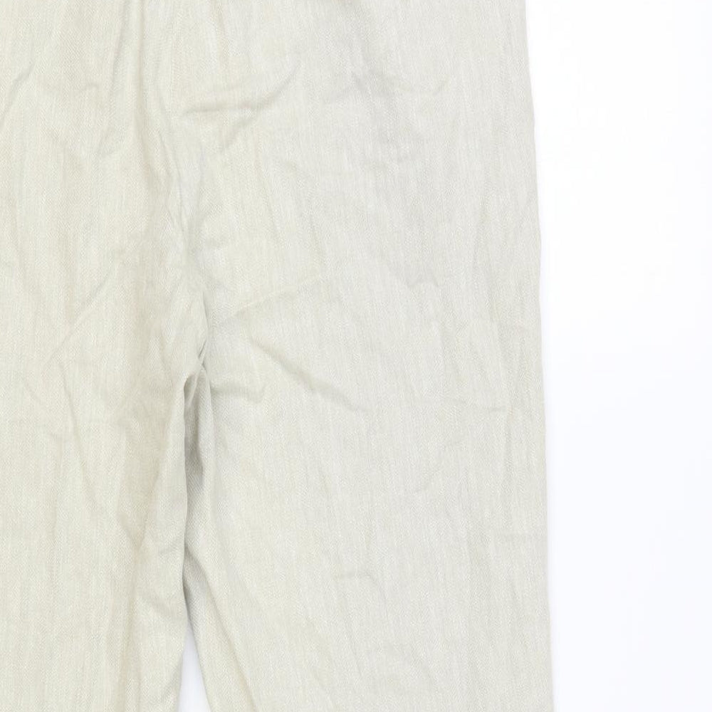 H&M Womens Beige Linen Trousers Size 12 L27 in Regular Hook & Eye