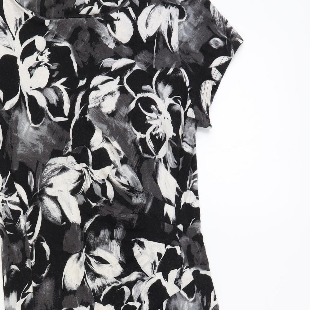 Preworn Womens Black Floral Viscose Pencil Dress Size 12 Round Neck Pullover