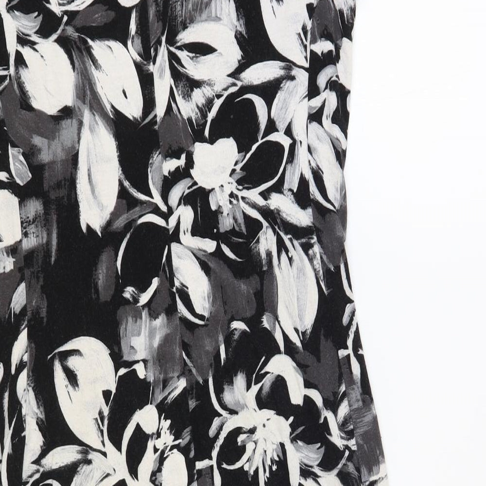Preworn Womens Black Floral Viscose Pencil Dress Size 12 Round Neck Pullover